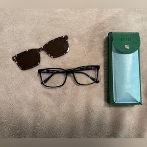 Pair Tortoise Shell and Black Glasses with Green and Blue Case